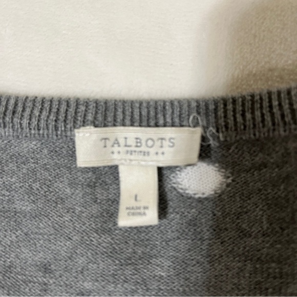 TALBOTS Womens Cardigan Gray White Polka Dot Size Large Petite - Picture 4 of 9